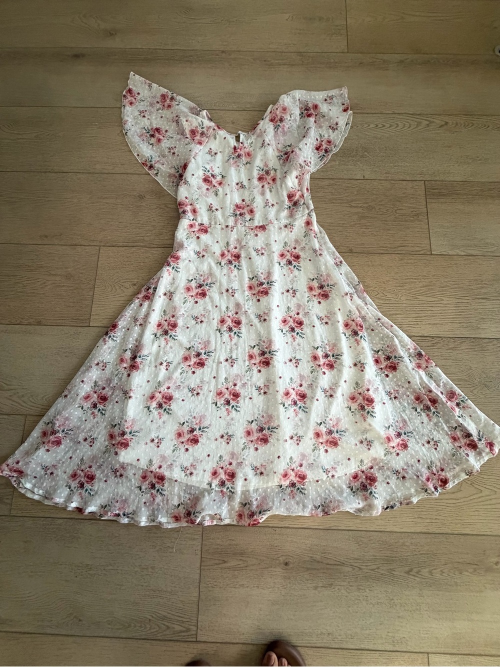 AND White Dress with Pink Rose Floral Print